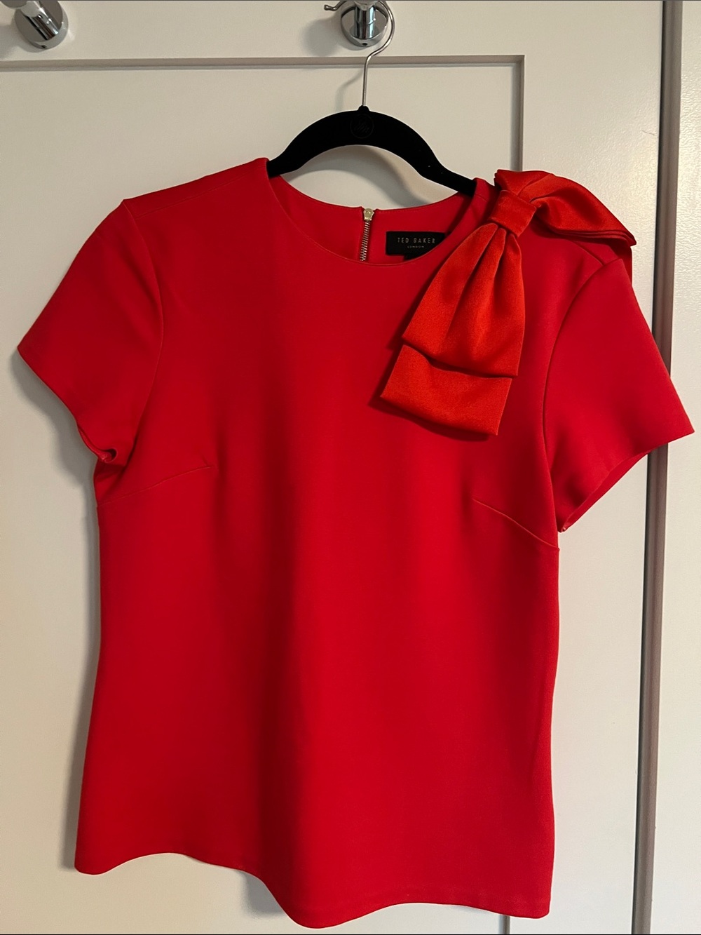 Ted Baker Red Short-Sleeve Top with Shoulder Bow